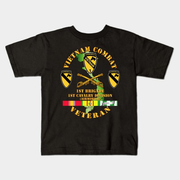 Vietnam Combat Cavalry Veteran w  1st Brigade - 1st Cav Div Kids T-Shirt by twix123844